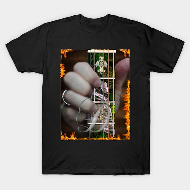 My hand forming the D chord. T-Shirt by Mike White Art